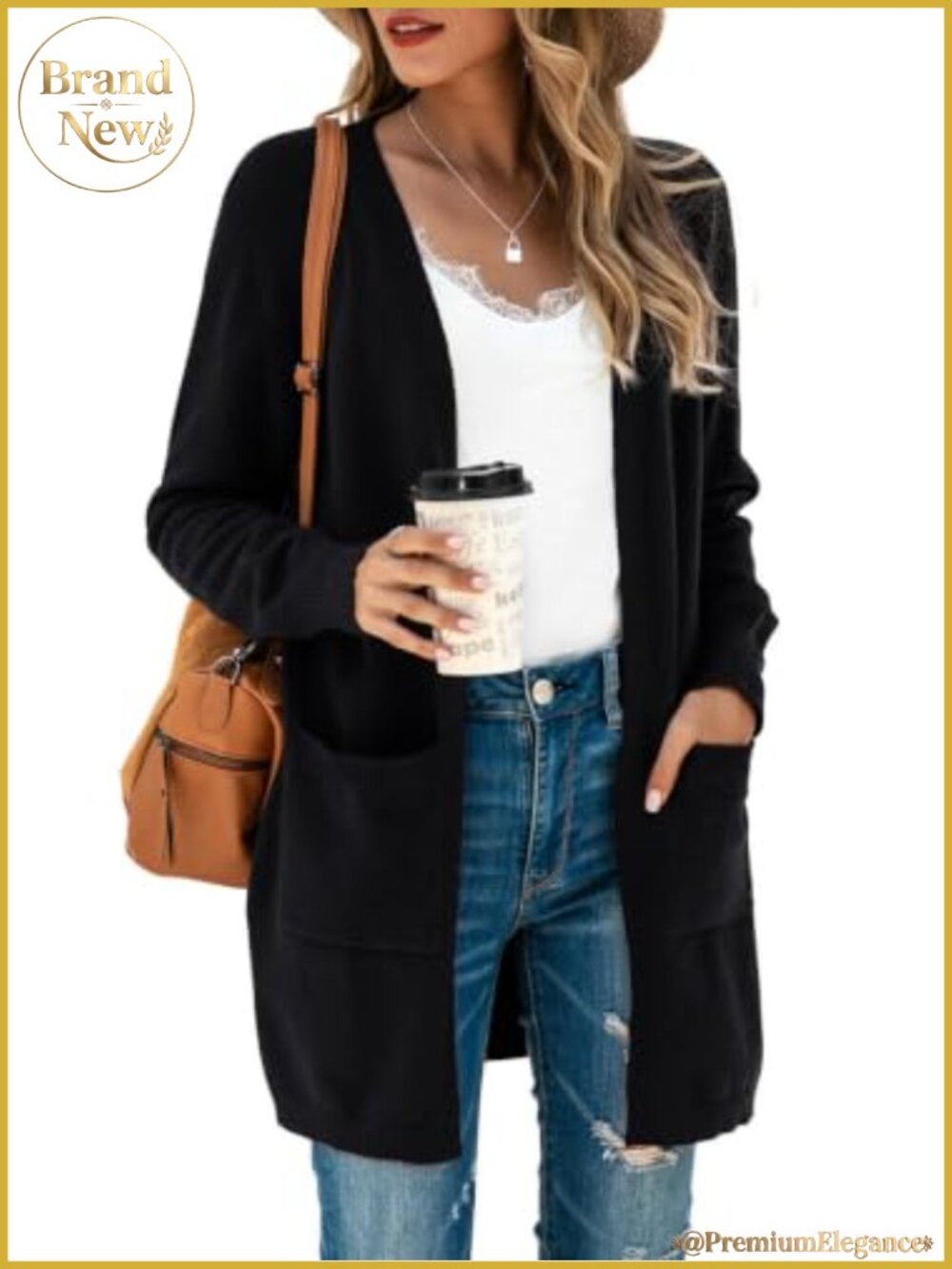 Women's Oversized Open Front Cardigan Long Sleeve Knit Coat with Pockets